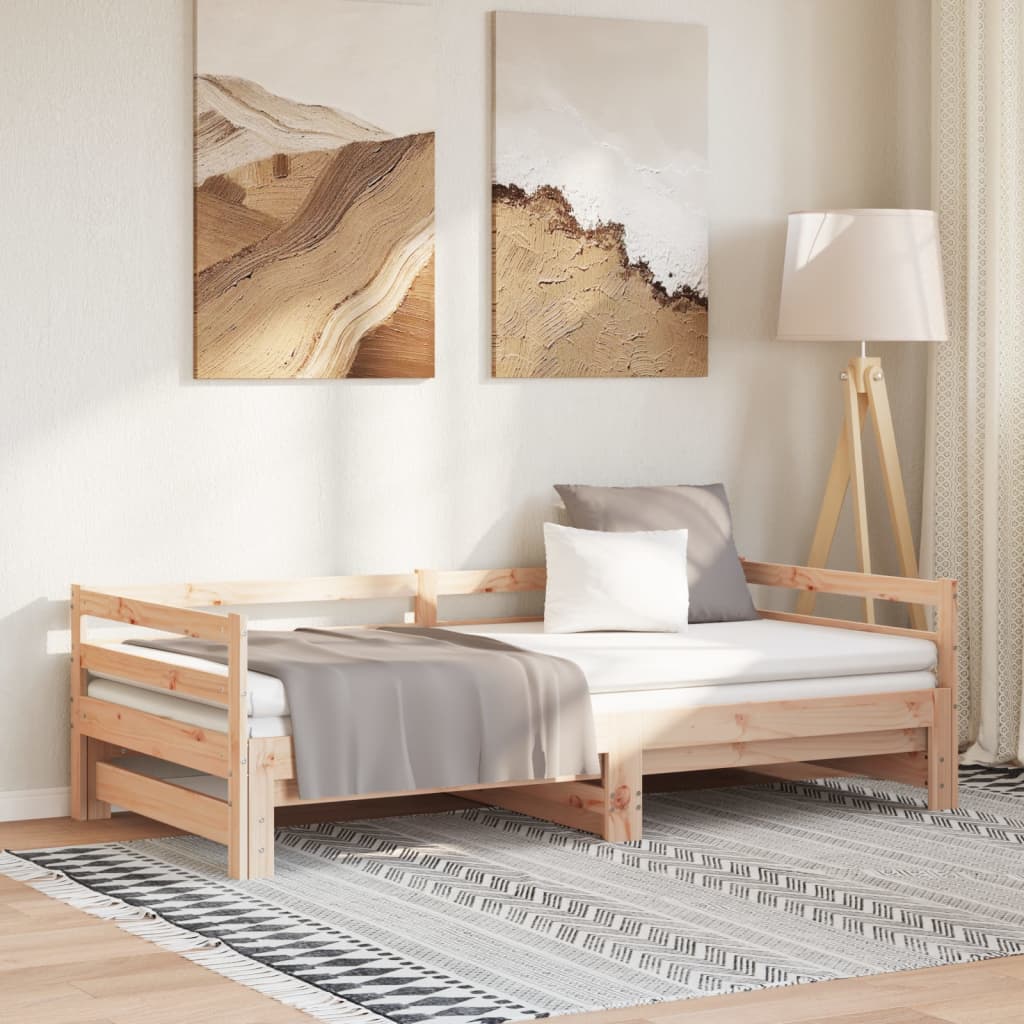 Divano Letto con Letto Estraibile 90x200cm Legno Massello Pino 840141