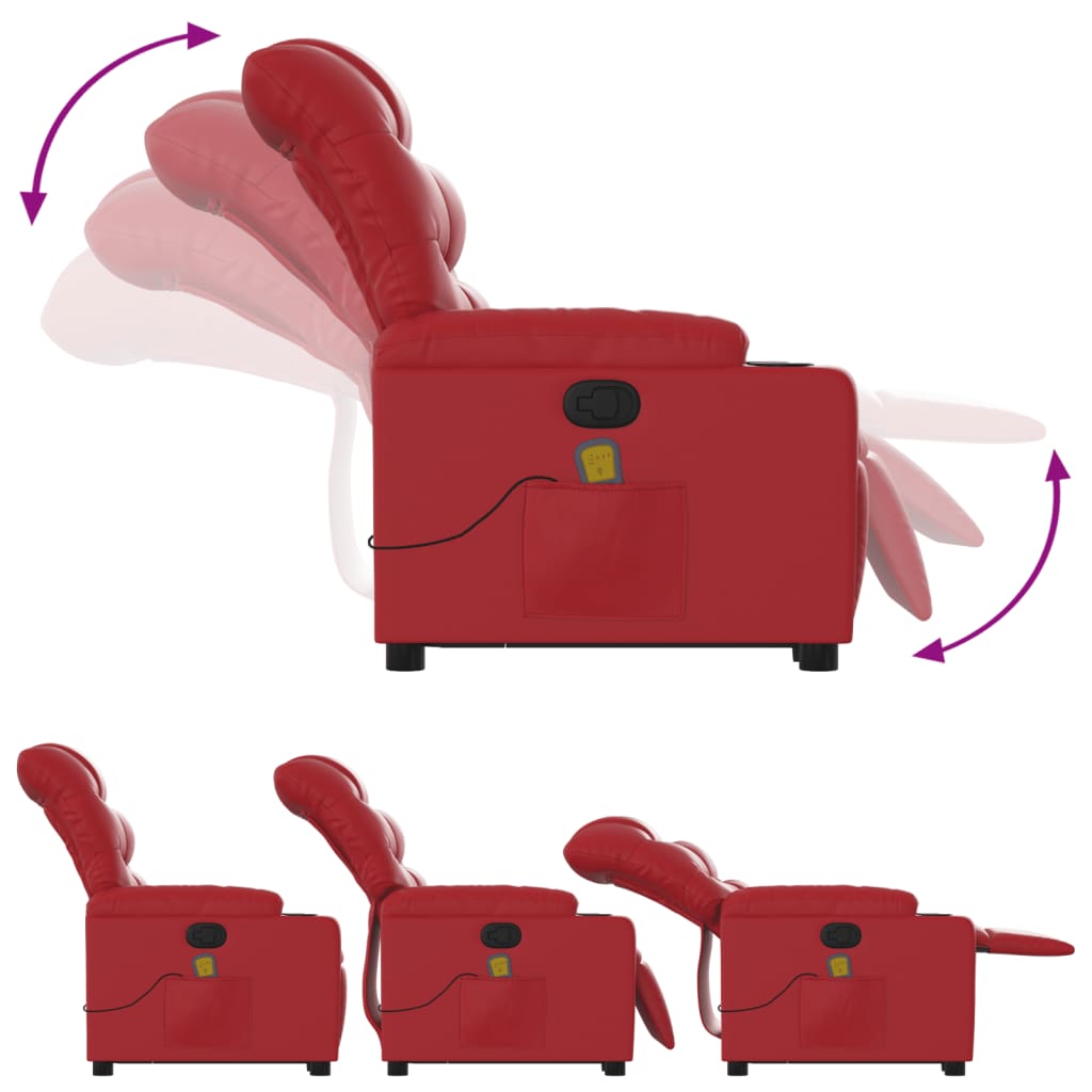 Poltrona Alzapersona Reclinabile Massaggio Rosso in Similpelle 3206611