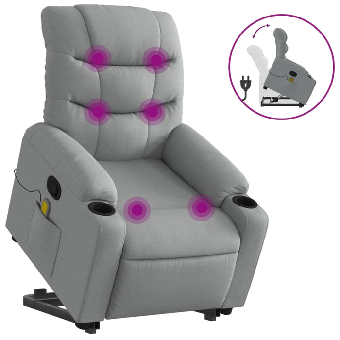 Poltrona Alzapersona Massaggi Reclinabile Grigio Chiaro Tessuto 3206654