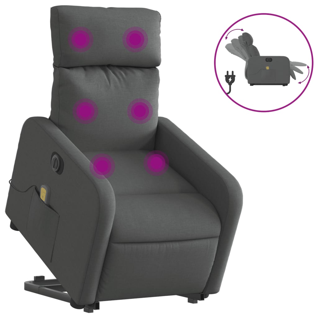 Poltrona Alzapersona Massaggi Elettrica Grigio Scuro Tessuto 3206727