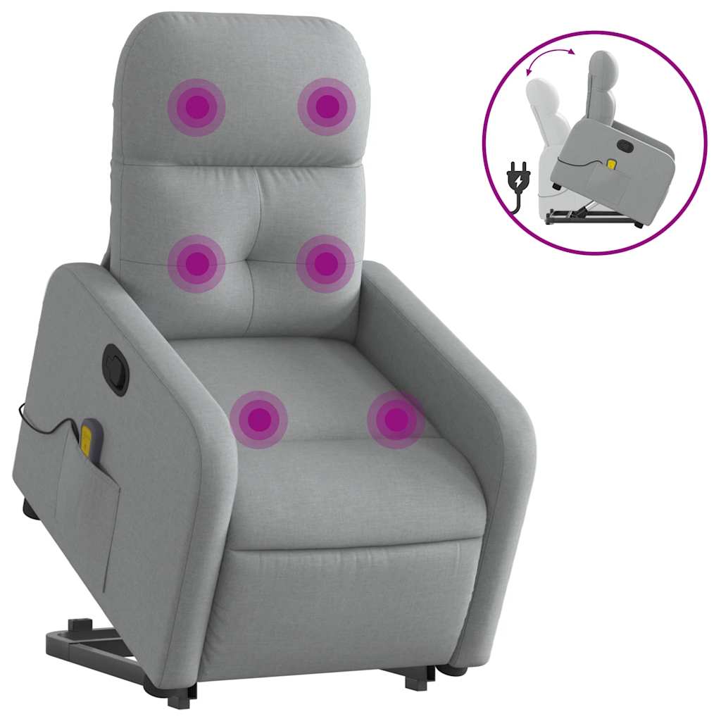 Poltrona Alzapersona Massaggi Reclinabile Grigio Chiaro Tessuto 3206804