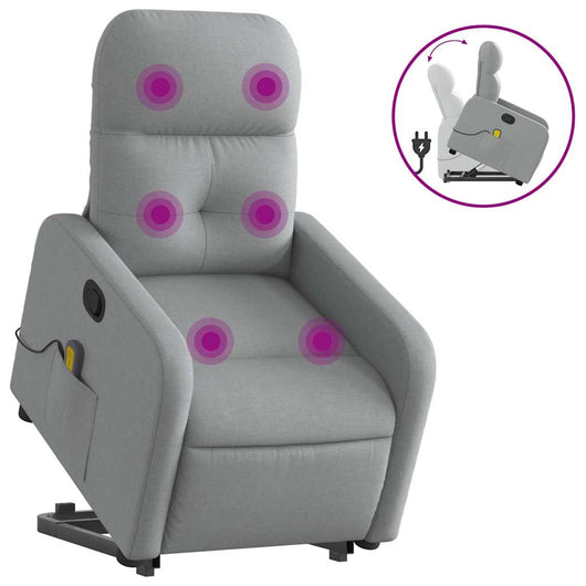 Poltrona Alzapersona Massaggi Reclinabile Grigio Chiaro Tessuto 3206804
