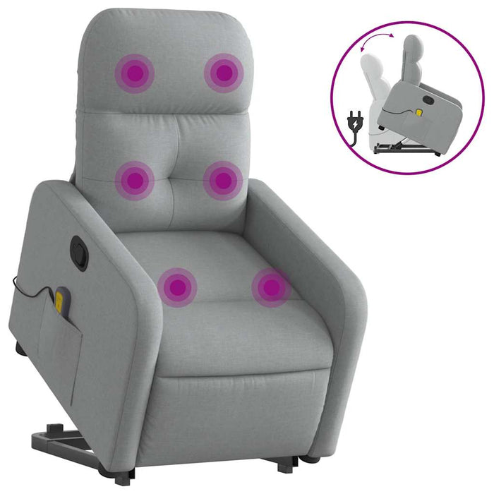 Poltrona Alzapersona Massaggi Reclinabile Grigio Chiaro Tessuto 3206804
