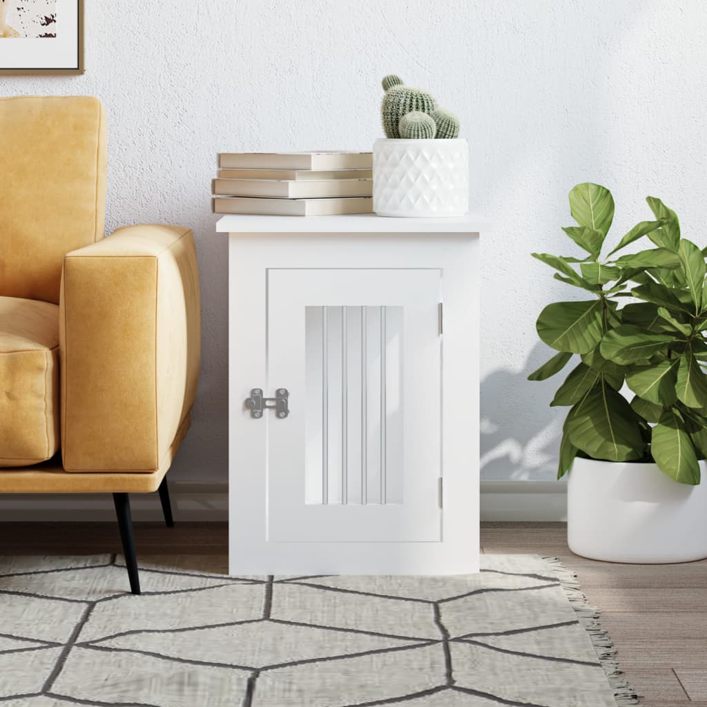 Gabbia Cani da Arredamento Bianca 45x62x59cm Legno Multistrato 838309
