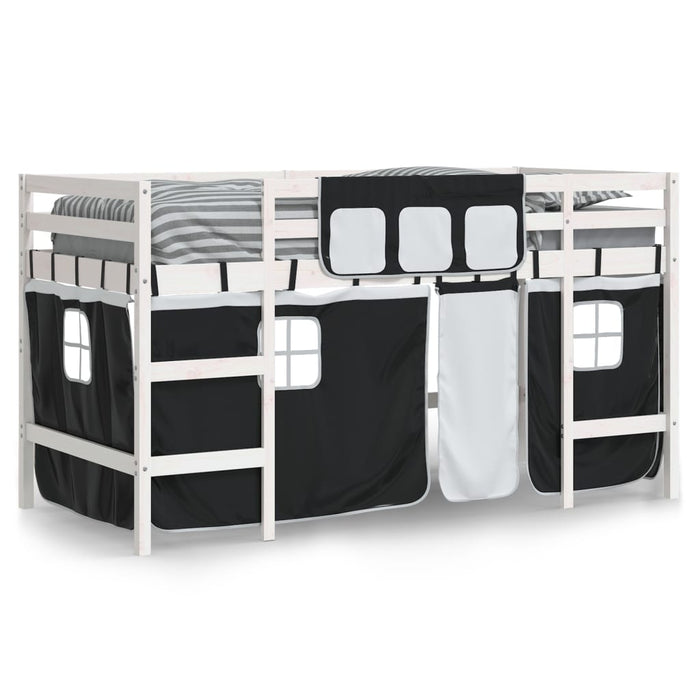 vidaXL Letto a Soppalco con Tende Bambini Bianco e Nero 80x200 cm Pino