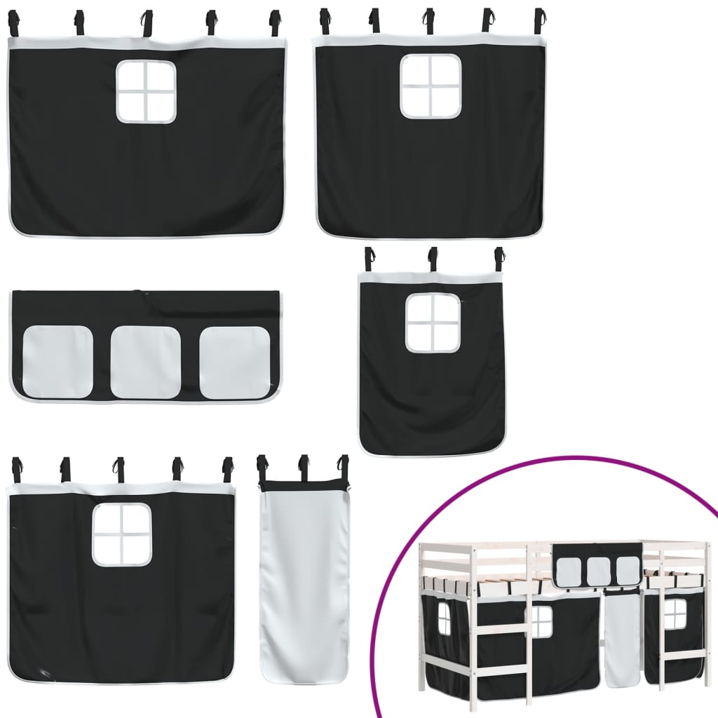 vidaXL Letto a Soppalco con Tende Bambini Bianco e Nero 80x200 cm Pino