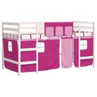 Letto a Soppalco con Tende Bambini Rosa 80x200 cm Massello Pinocod mxl 108975