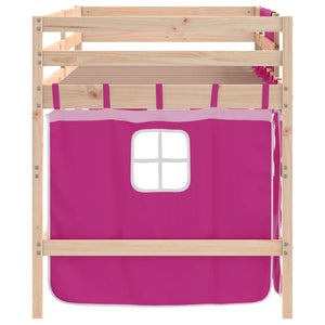 Letto a Soppalco con Tende Bambini Rosa 90x200 cm Massello Pino 3206966