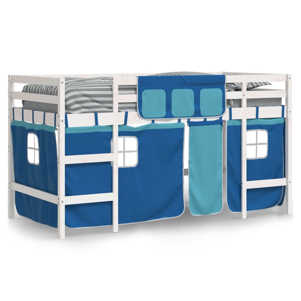 Letto a Soppalco con Tende Bambini Blu 90x200 cm Massello Pinocod mxl 85064