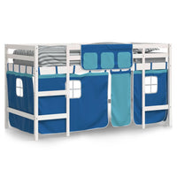 Letto a Soppalco con Tende Bambini Blu 90x200 cm Massello Pinocod mxl 85064
