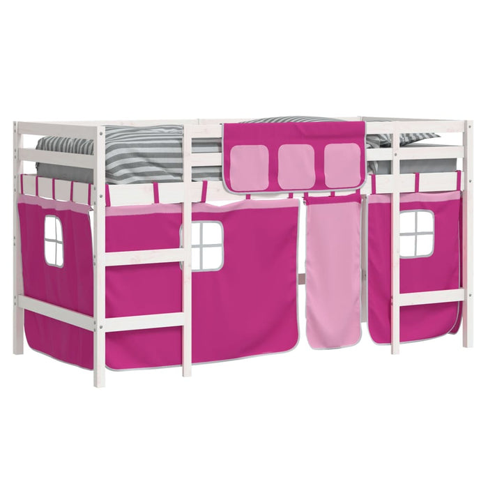 Letto a Soppalco con Tende Bambini Rosa 90x200 cm Massello Pino 3206969