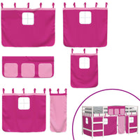Letto a Soppalco con Tende Bambini Rosa 90x200 cm Massello Pino 3206969