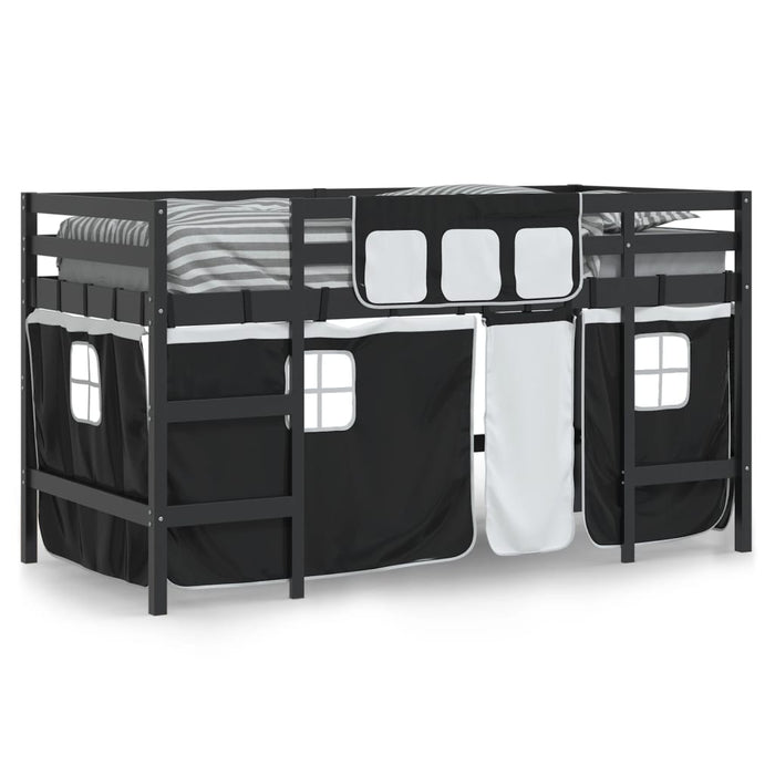 vidaXL Letto a Soppalco con Tende Bambini Bianco e Nero 90x200 cm Pino
