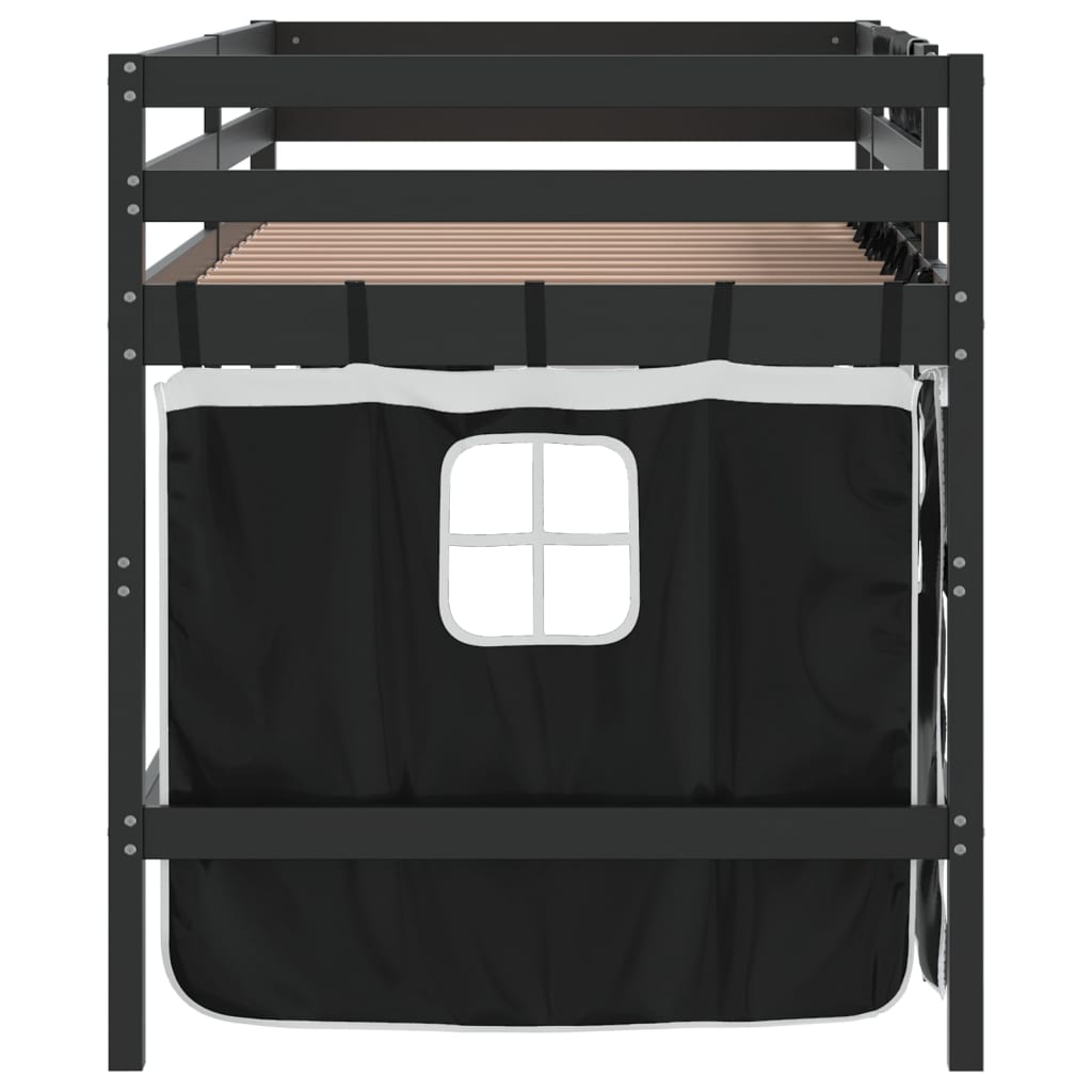 vidaXL Letto a Soppalco con Tende Bambini Bianco e Nero 90x200 cm Pino