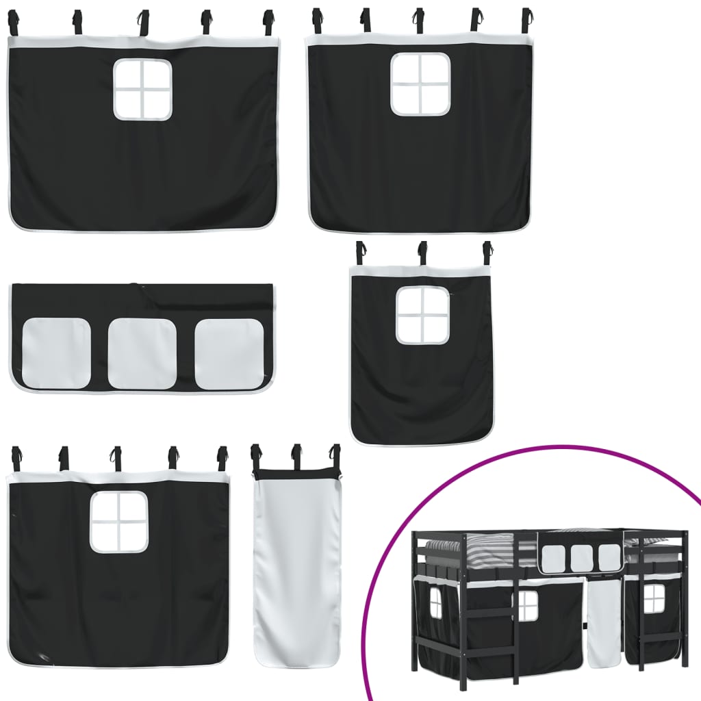 vidaXL Letto a Soppalco con Tende Bambini Bianco e Nero 90x200 cm Pino