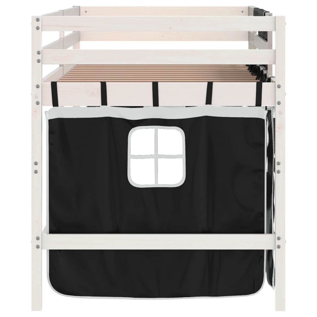 Letto a Soppalco Bambini con Tende Bianco e Nero 90x190 cm Pino 3206976