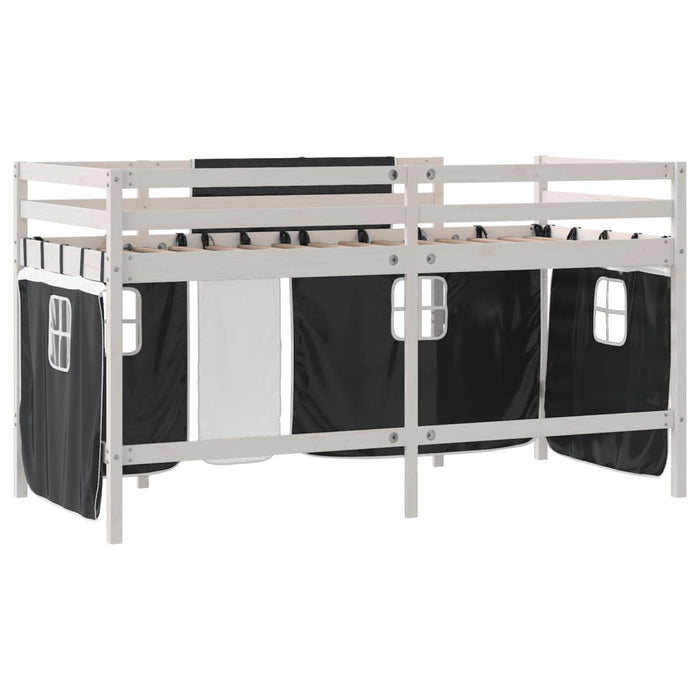 Letto a Soppalco Bambini con Tende Bianco e Nero 90x190 cm Pino 3206976