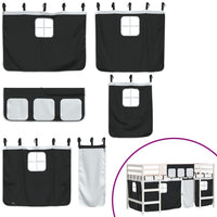 Letto a Soppalco Bambini con Tende Bianco e Nero 90x190 cm Pino 3206976