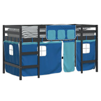 Letto a Soppalco Bambini con Tende Blu 90x190 cm Massello Pino 3206980
