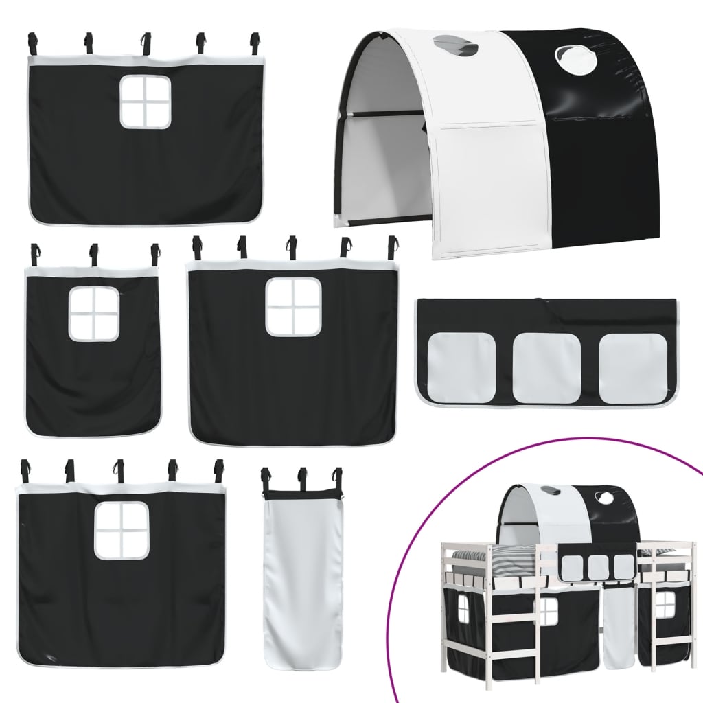 Letto a Soppalco con Tunnel Bambini Bianco e Nero 80x200cm Pino 3206985