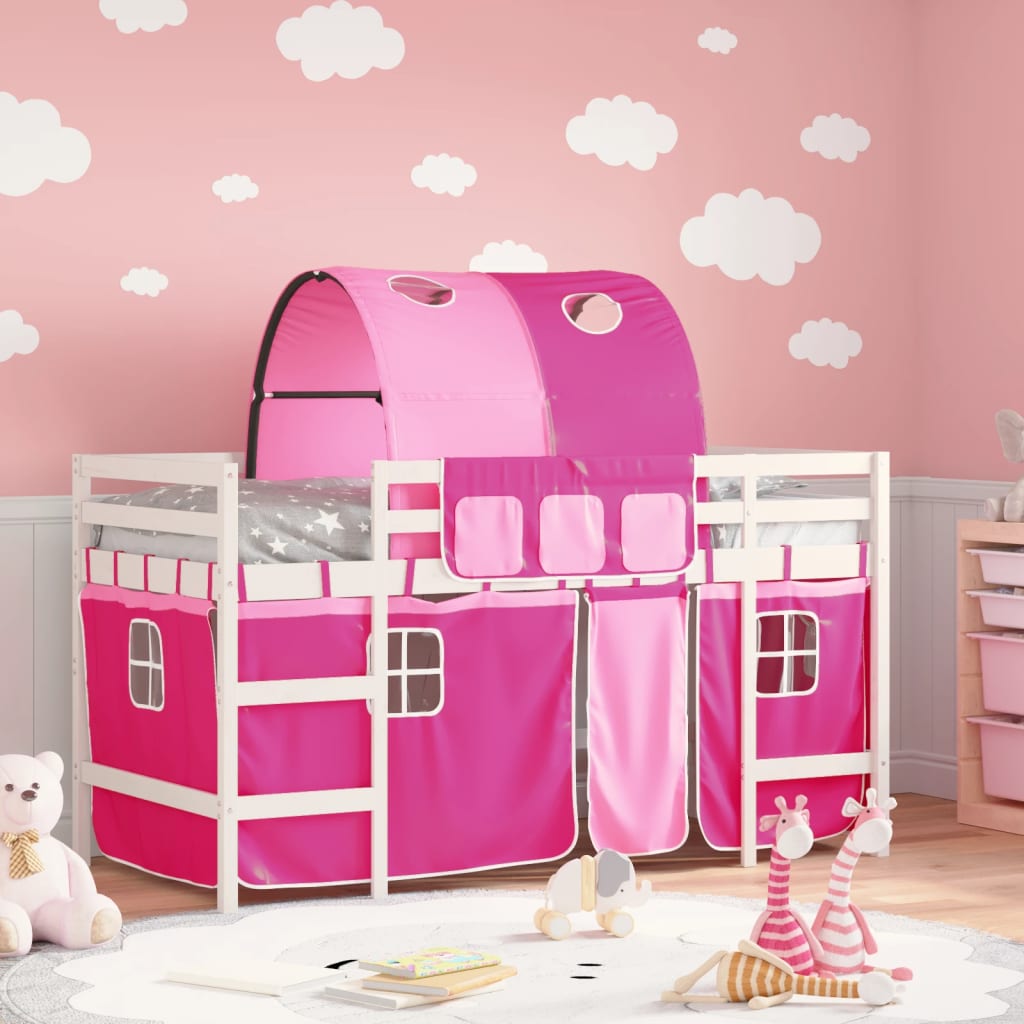 vidaXL Letto a Soppalco con Tunnel Bambini Rosa 80x200cm Massello Pino