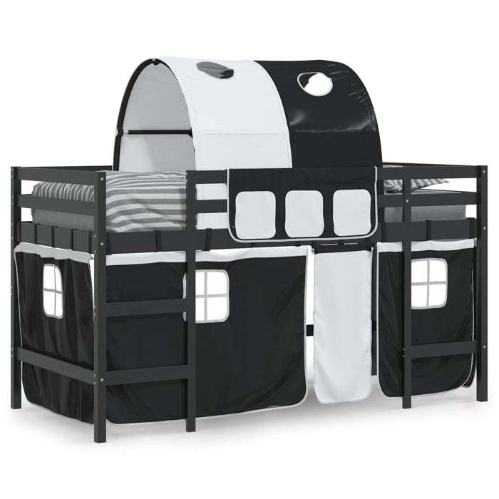 Letto a Soppalco con Tunnel Bambini Bianco e Nero 80x200cm Pino 3206988