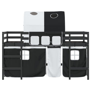 Letto a Soppalco con Tunnel Bambini Bianco e Nero 80x200cm Pino 3206988