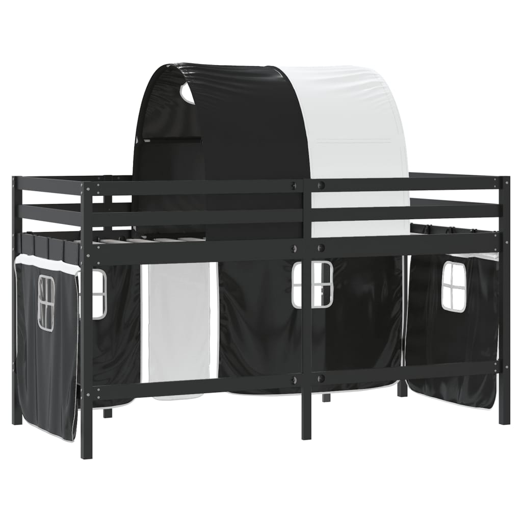 Letto a Soppalco con Tunnel Bambini Bianco e Nero 80x200cm Pino 3206988