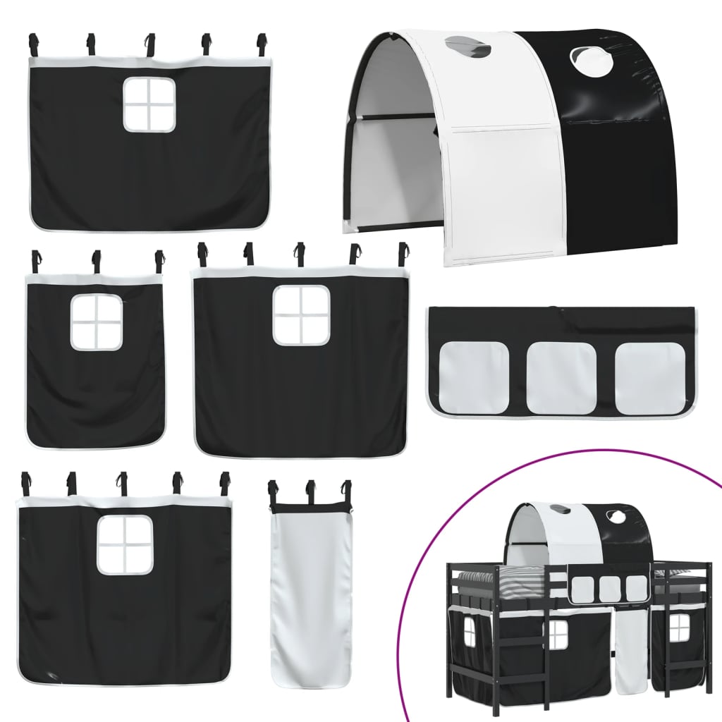 Letto a Soppalco con Tunnel Bambini Bianco e Nero 80x200cm Pino 3206988