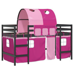 Letto a Soppalco con Tunnel Bambini Rosa 80x200cm Massello Pinocod mxl 133144