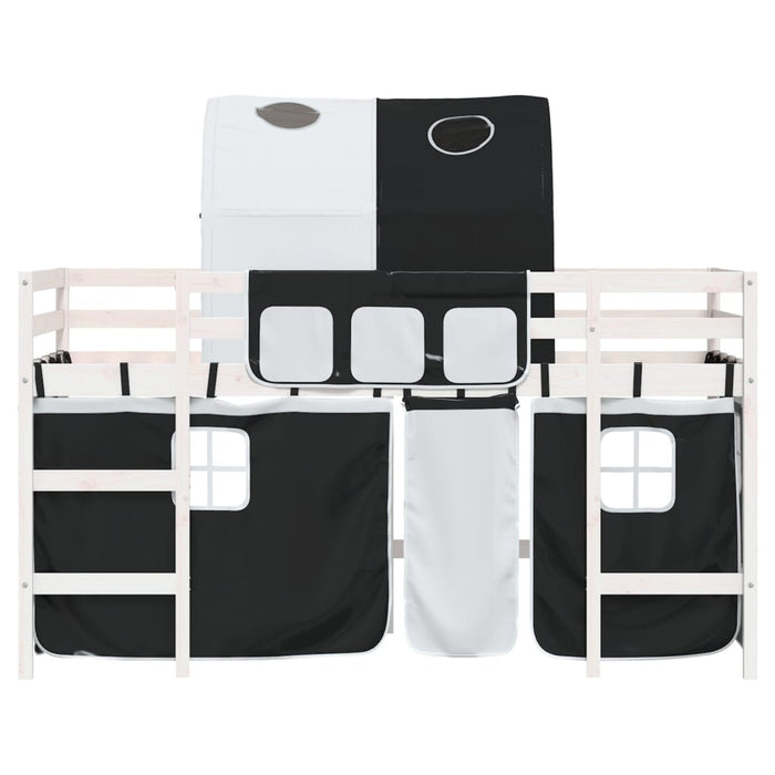 Letto a Soppalco con Tunnel Bambini Bianco e Nero 90x200cm Pino 3206994