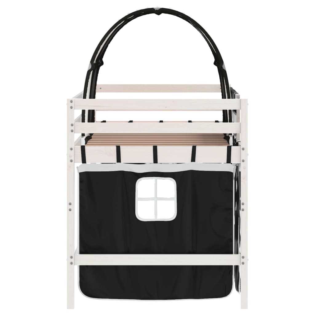 Letto a Soppalco con Tunnel Bambini Bianco e Nero 90x200cm Pino 3206994