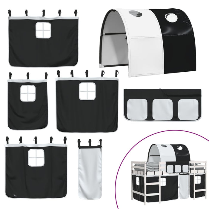 Letto a Soppalco con Tunnel Bambini Bianco e Nero 90x200cm Pino 3206994