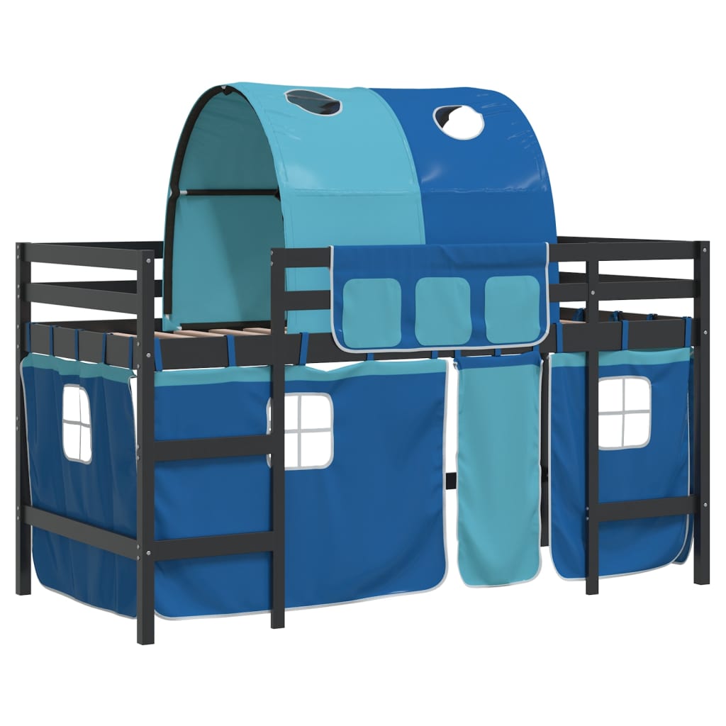 vidaXL Letto a Soppalco con Tunnel Bambini Blu 90x200cm Massello Pino