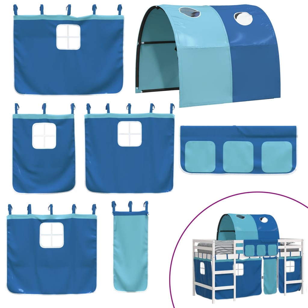 vidaXL Letto a Soppalco con Tunnel Bambini Blu 90x190cm Massello Pino