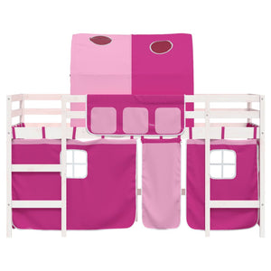 Letto a Soppalco con Tunnel Bambini Rosa 90x190cm Massello Pino 3207005