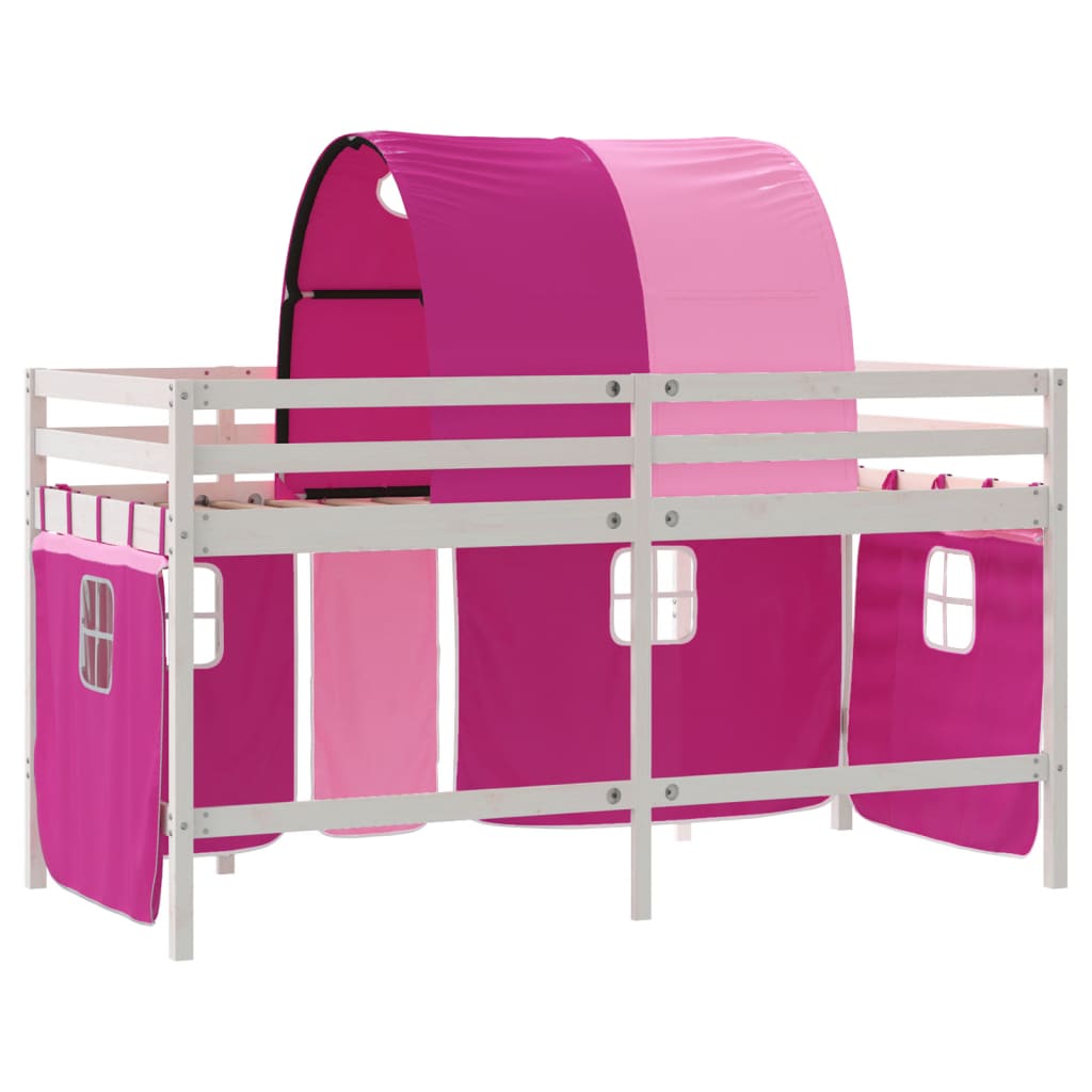 Letto a Soppalco con Tunnel Bambini Rosa 90x190cm Massello Pino 3207005