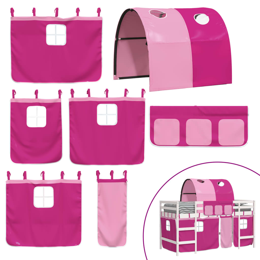 Letto a Soppalco con Tunnel Bambini Rosa 90x190cm Massello Pino 3207005