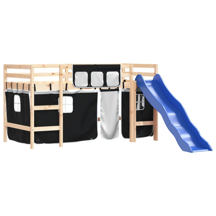 Letto a Soppalco Bambini con Tende Bianco e Nero 90x190 cm Pino 3207027