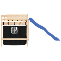 Letto a Soppalco Bambini con Tende Bianco e Nero 90x190 cm Pino 3207027