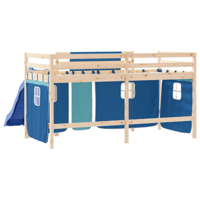 Letto a Soppalco Bambini con Tende Blu 90x190 cm Massello Pino 3207028