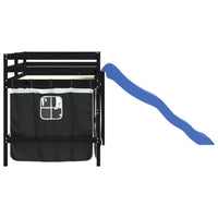 Letto a Soppalco Bambini con Tende Bianco e Nero 90x190 cm Pino