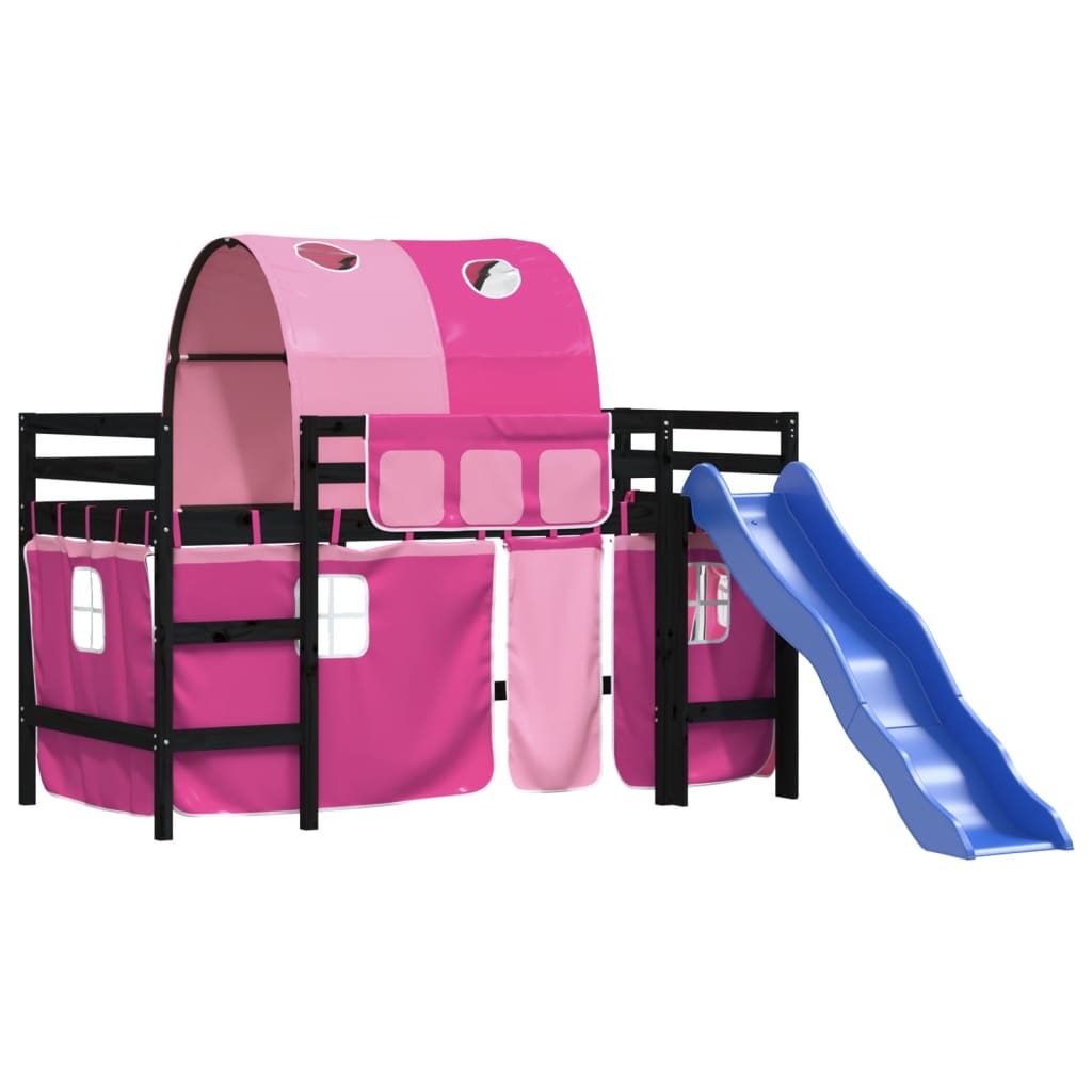 Letto a Soppalco con Tunnel Bambini Rosa 80x200cm Massello Pino