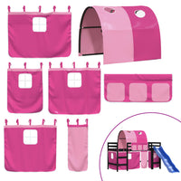 Letto a Soppalco con Tunnel Bambini Rosa 80x200cm Massello Pino