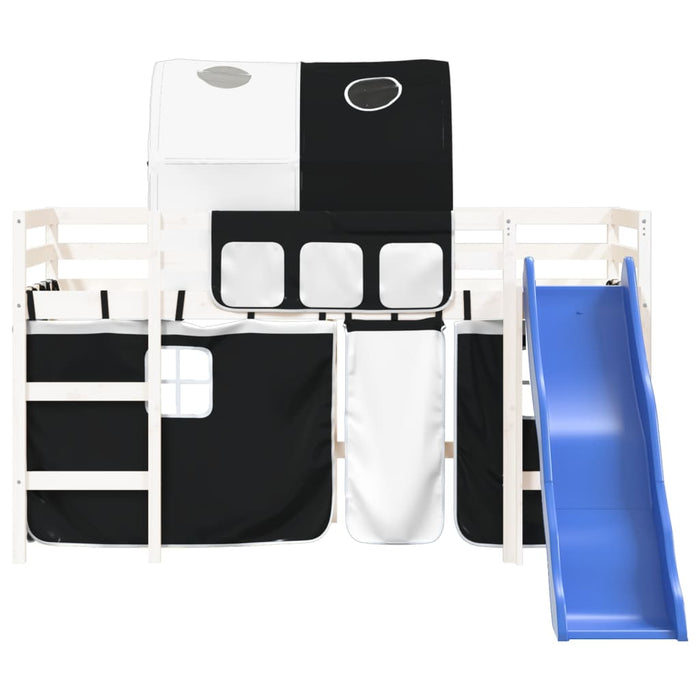 Letto a Soppalco con Tunnel Bambini Bianco e Nero 90x200cm Pino 3207048