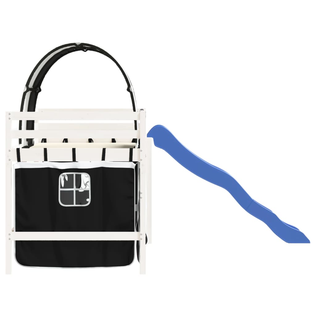 Letto a Soppalco con Tunnel Bambini Bianco e Nero 90x200cm Pino 3207048