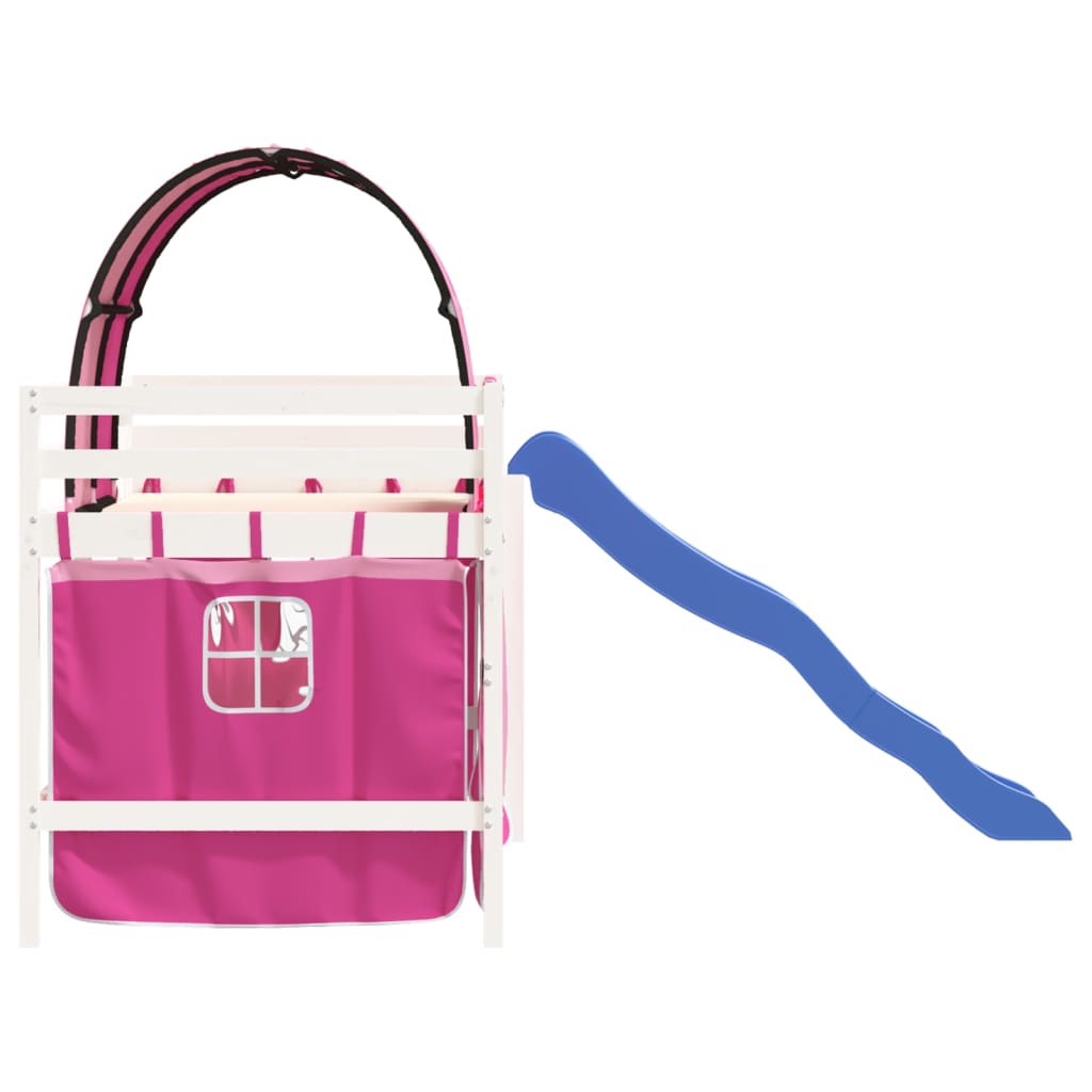 Letto a Soppalco con Tunnel Bambini Rosa 90x190cm Massello Pino