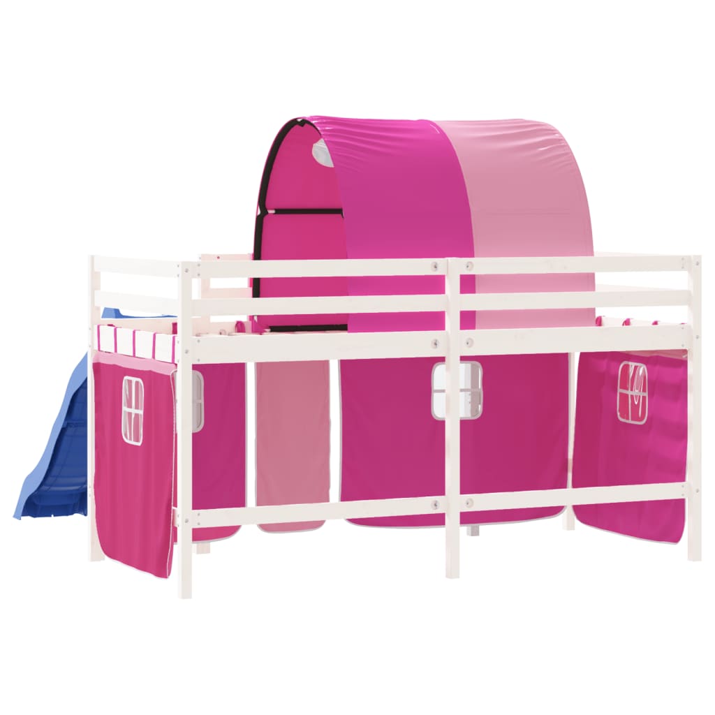 Letto a Soppalco con Tunnel Bambini Rosa 90x190cm Massello Pino