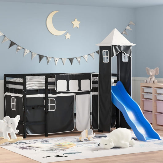 Letto a Soppalco con Torre Bambini Bianco e Nero 80x200cm Pinocod mxl 85315