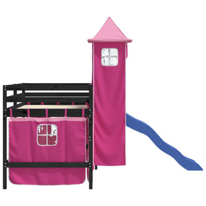Letto a Soppalco con Torre Bambini Rosa 80x200cm Massello Pino 3207071